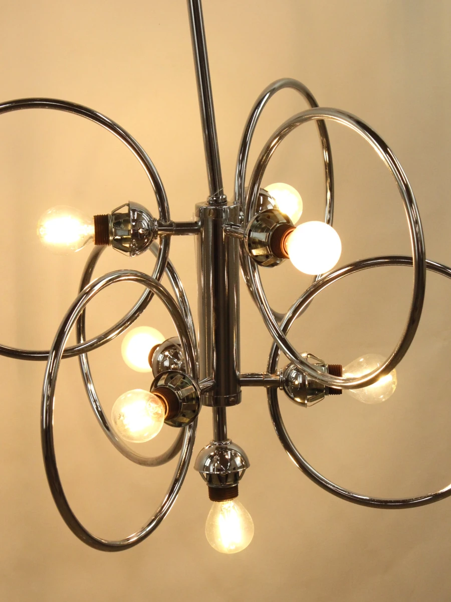 Moderne hanglamp met chromen ringen en witte bollen - foto 5