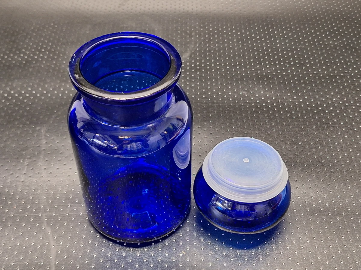 Set van 8 vintage Belgische kobaltblauwe glazen apothekerspotten - foto 7
