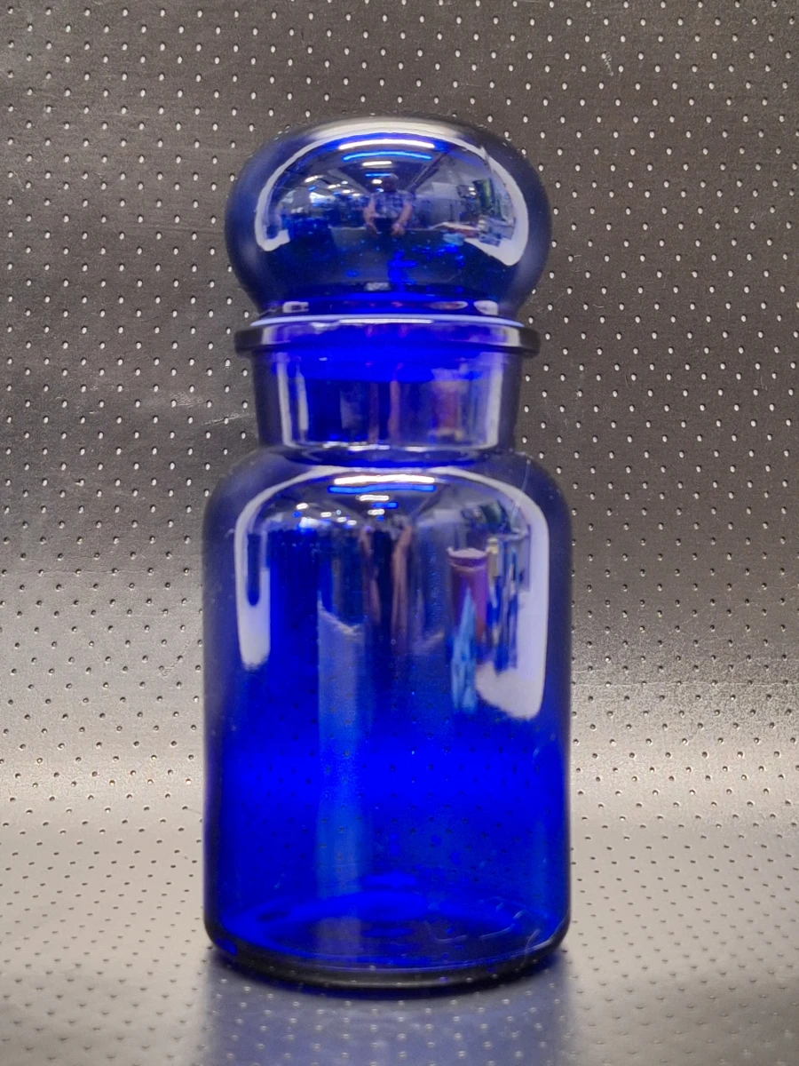 Set van 8 vintage Belgische kobaltblauwe glazen apothekerspotten - foto 5