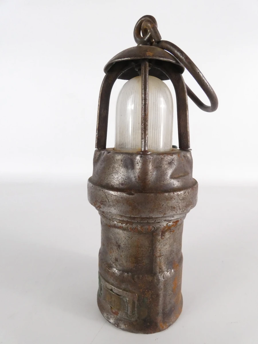 Vintage mijnwerkerslamp / carbidelamp – industrieel verzamelobject