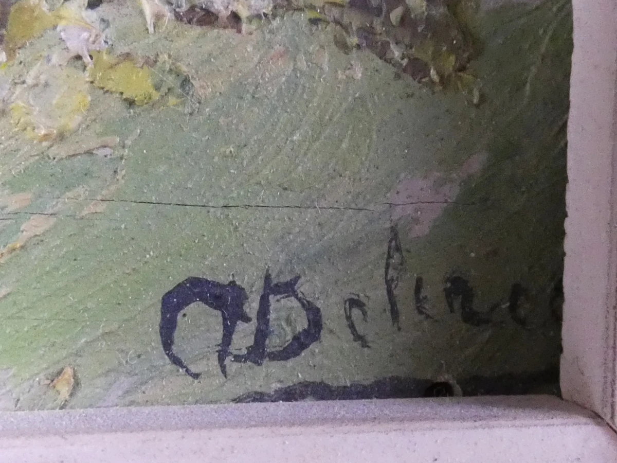 Set van 2 olieverfschilderijen met boslandschap in sierlijke lijsten