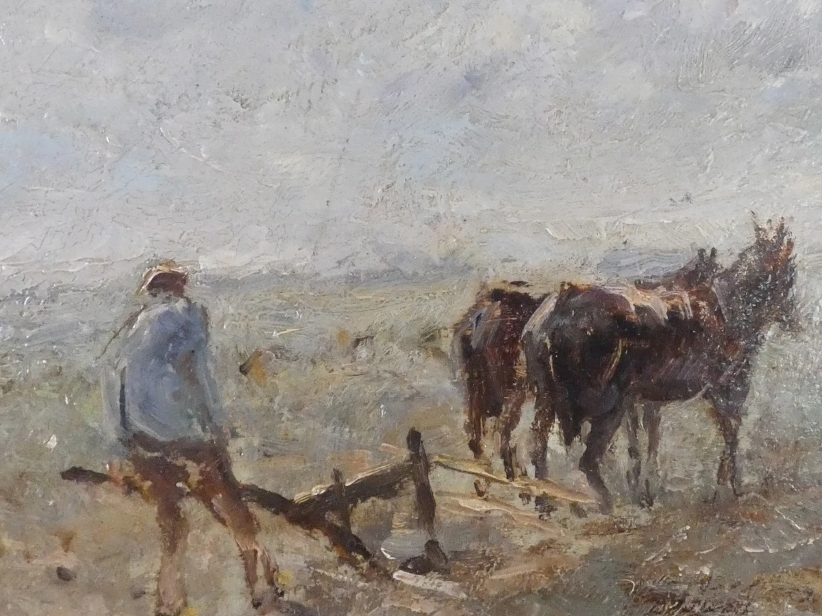 Set van 2 ingelijste olieverfschilderijen met landschappen