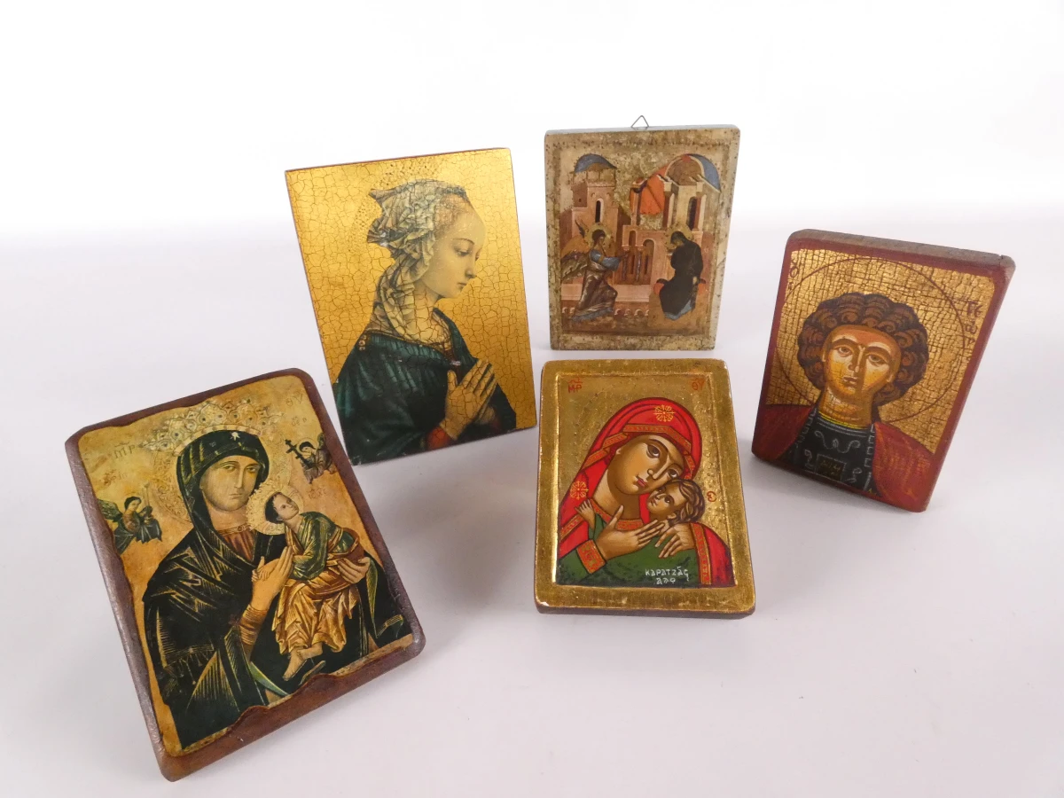 Set van 5 Byzantijnse iconen op hout met certificaat