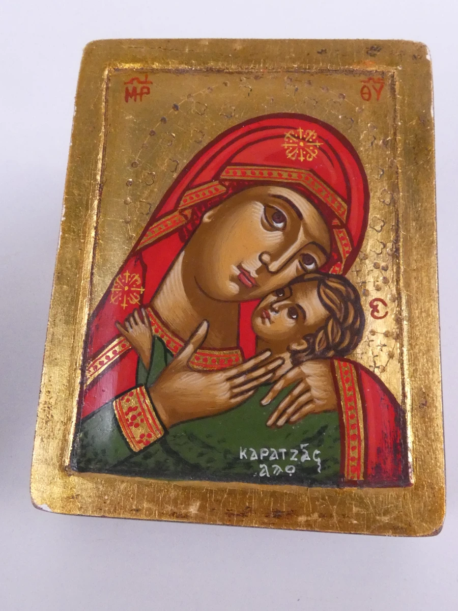 Set van 5 Byzantijnse iconen op hout met certificaat