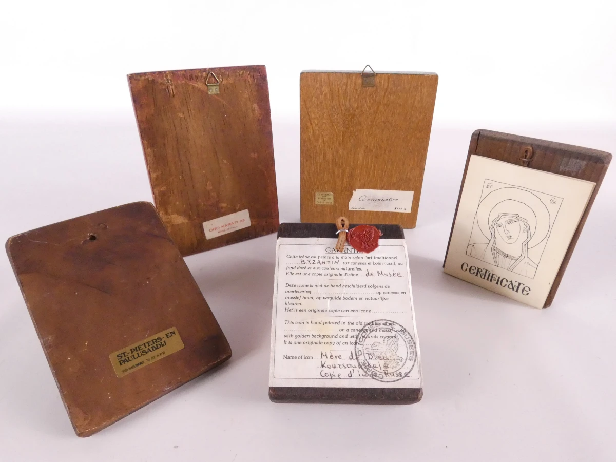 Set van 5 Byzantijnse iconen op hout met certificaat