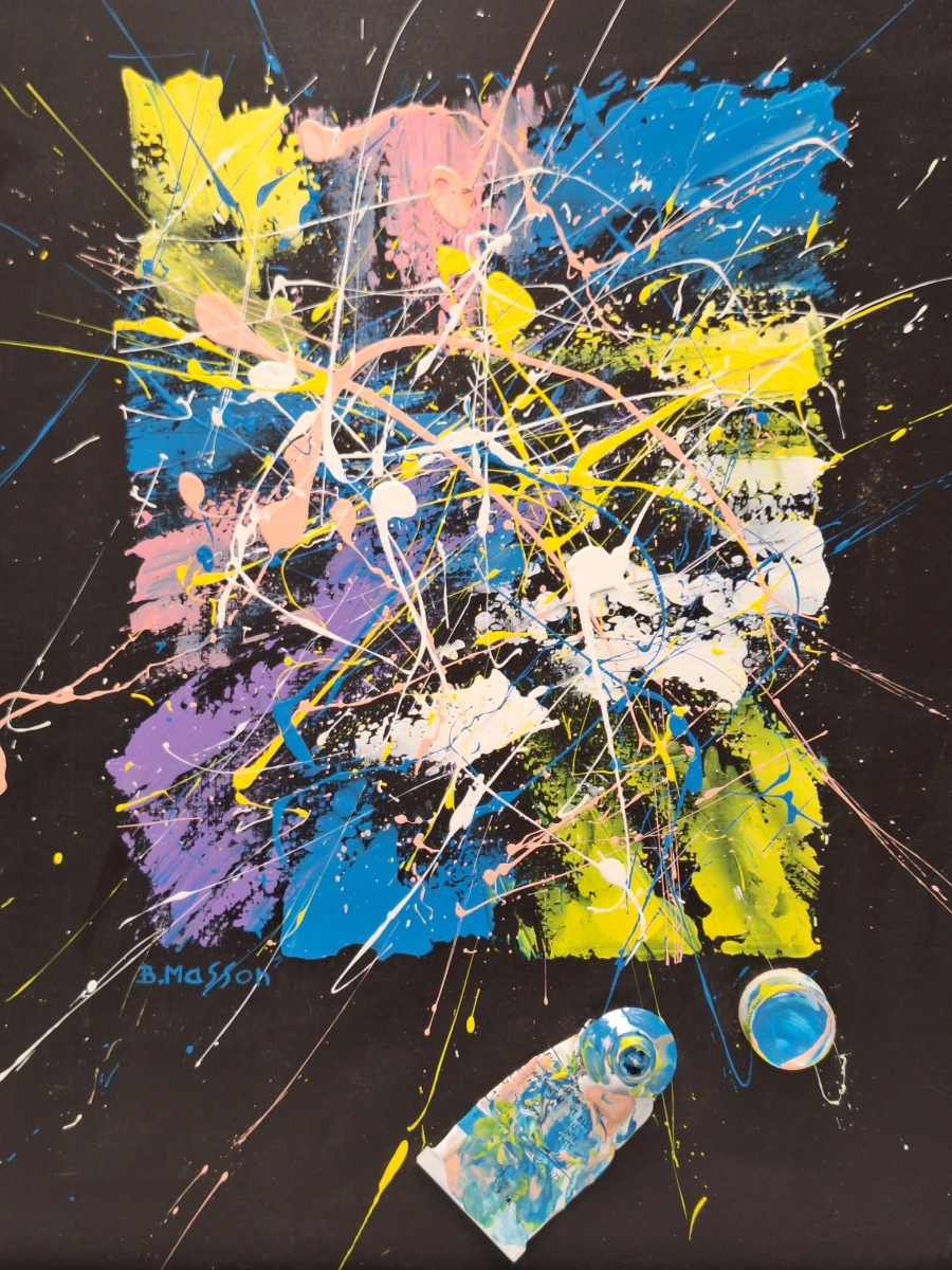 kleurrijke abstracte mixed-media compositie met verftube - B. Masson - foto 3