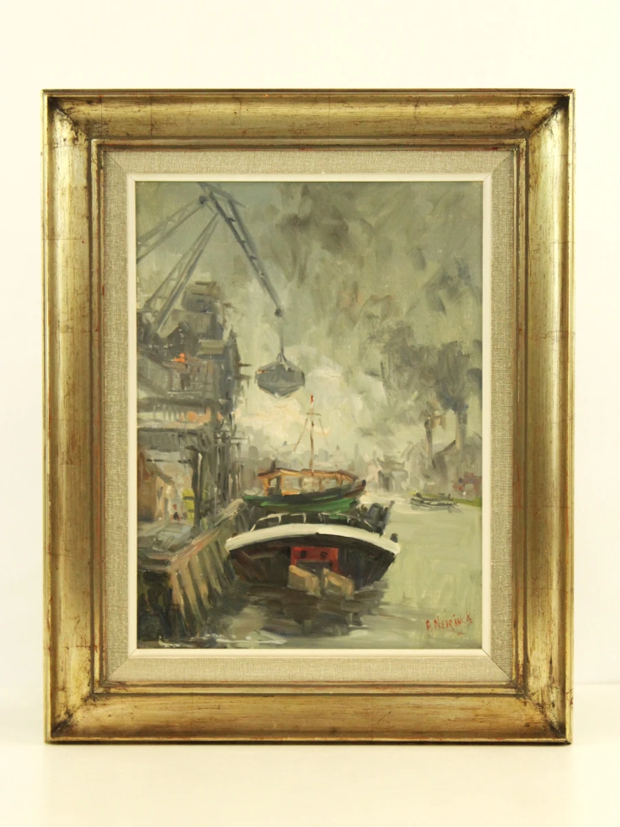 Havenscene in acryl op canvas Albert Neirinck (Neyrinck 1921-2010)