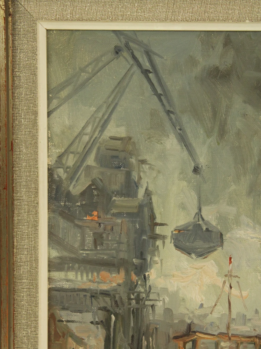 Havenscene in acryl op canvas Albert Neirinck (Neyrinck 1921-2010)