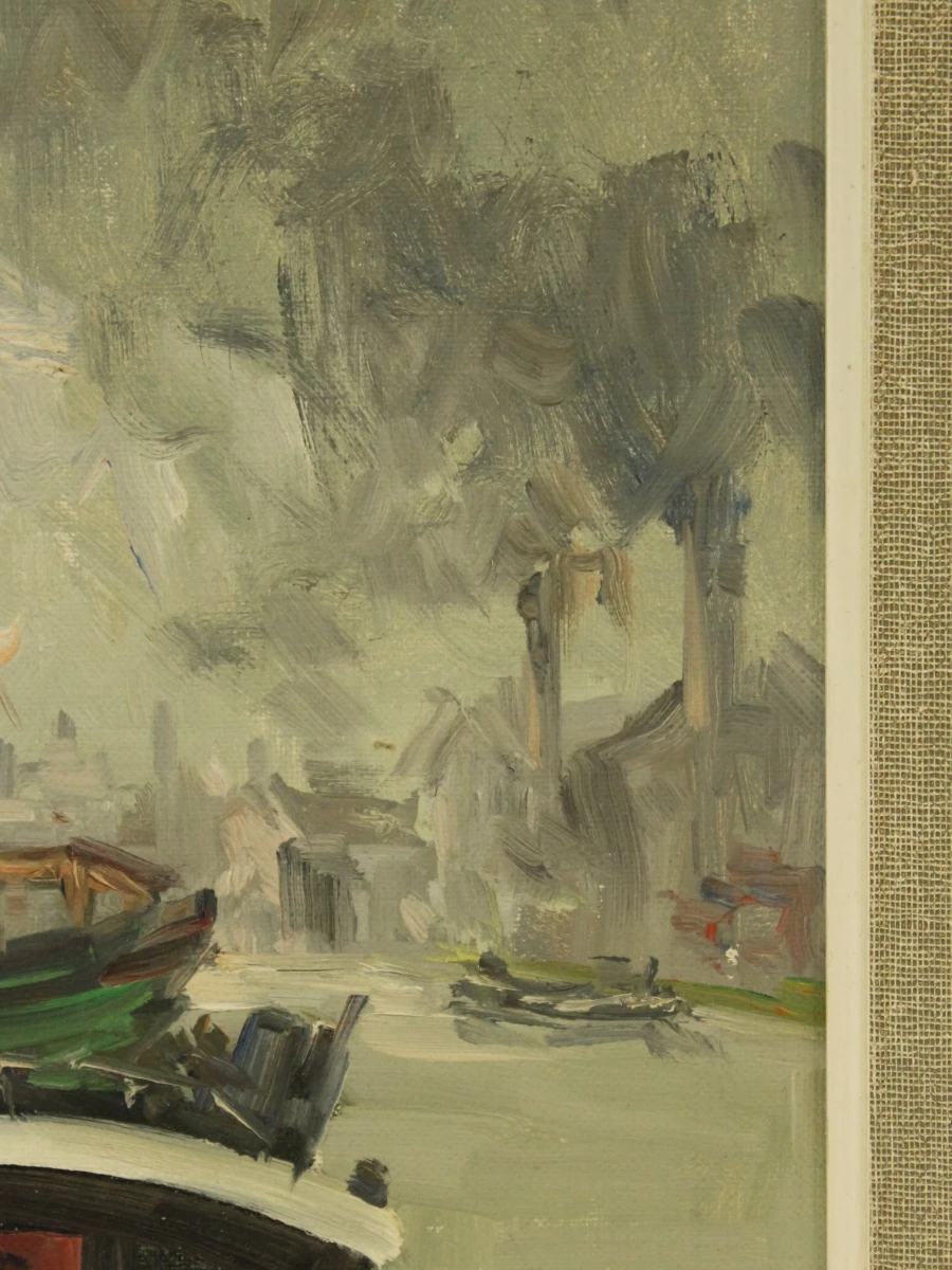 Havenscene in acryl op canvas Albert Neirinck (Neyrinck 1921-2010)
