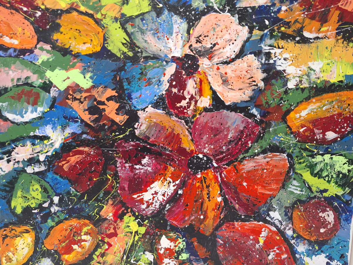 expressief abstract bloemenschilderij in kleurrijk impasto - B. Masson - foto 2