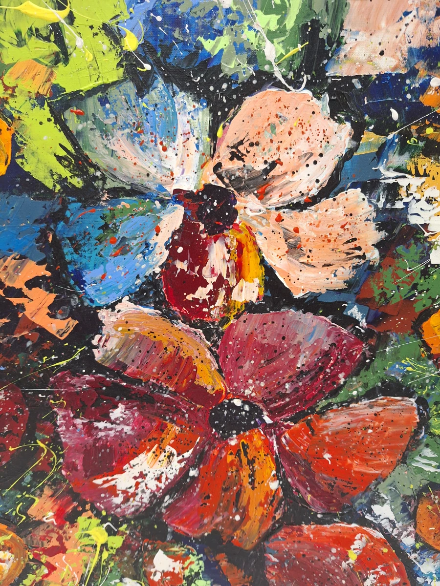 expressief abstract bloemenschilderij in kleurrijk impasto - B. Masson - foto 3