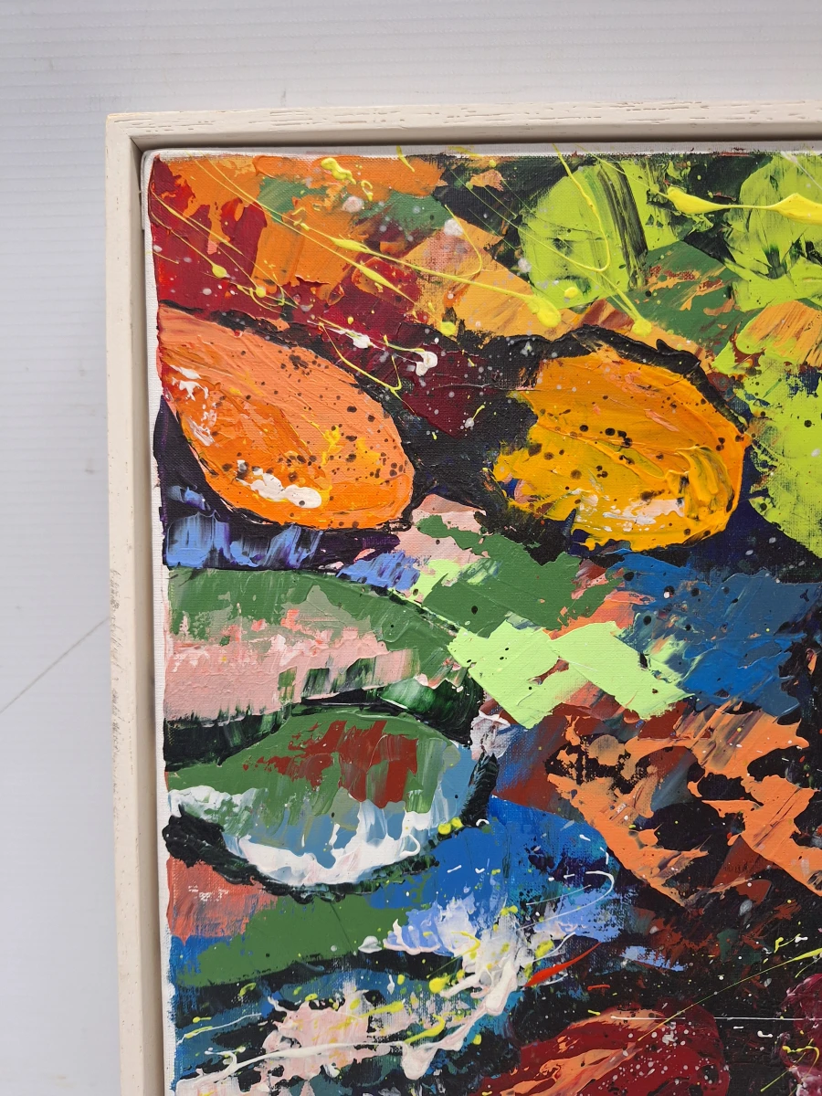 expressief abstract bloemenschilderij in kleurrijk impasto - B. Masson - foto 4