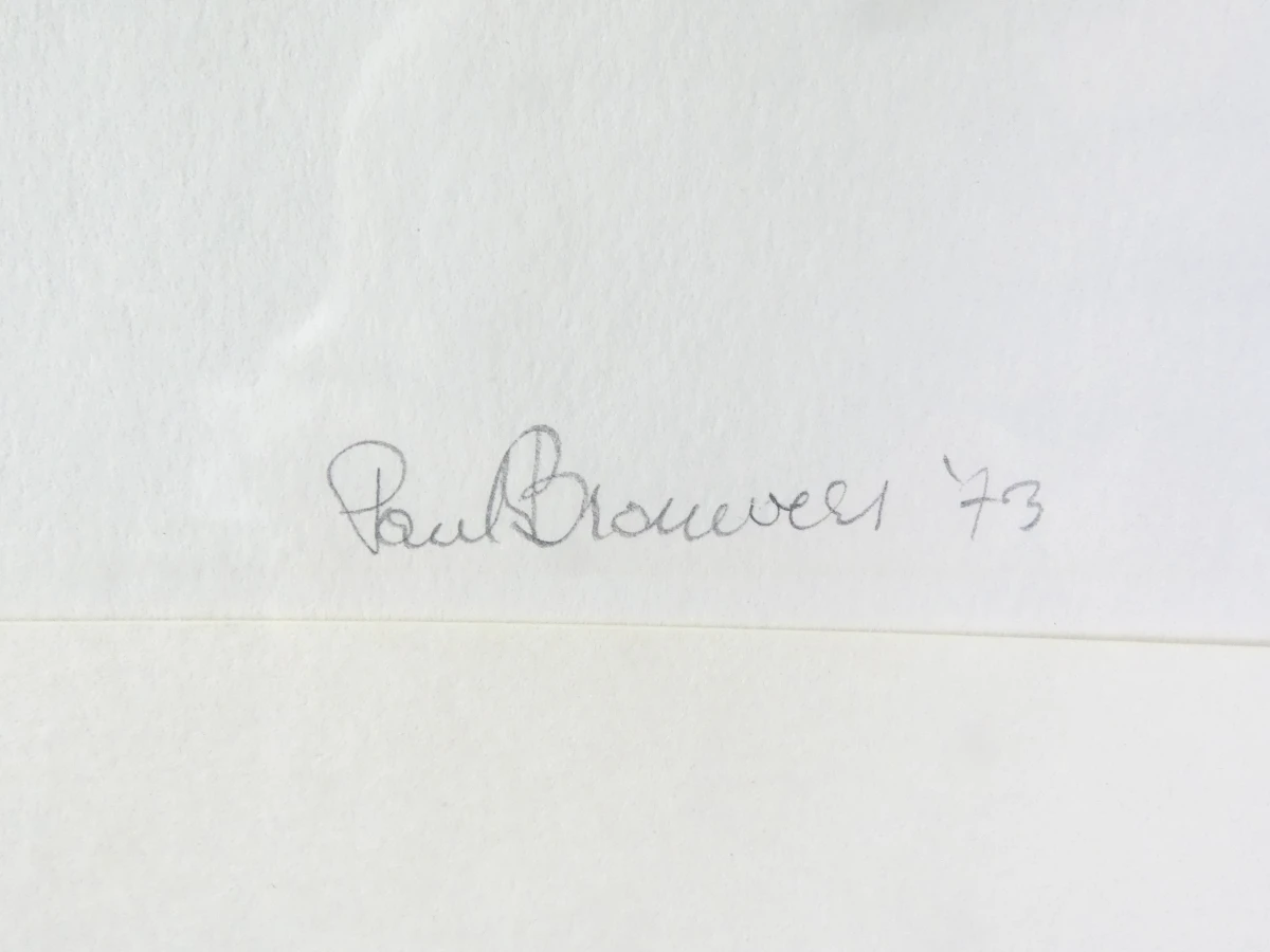 Linosnede van paard en ruiter, gesigneerd Paul Brouwers 1973