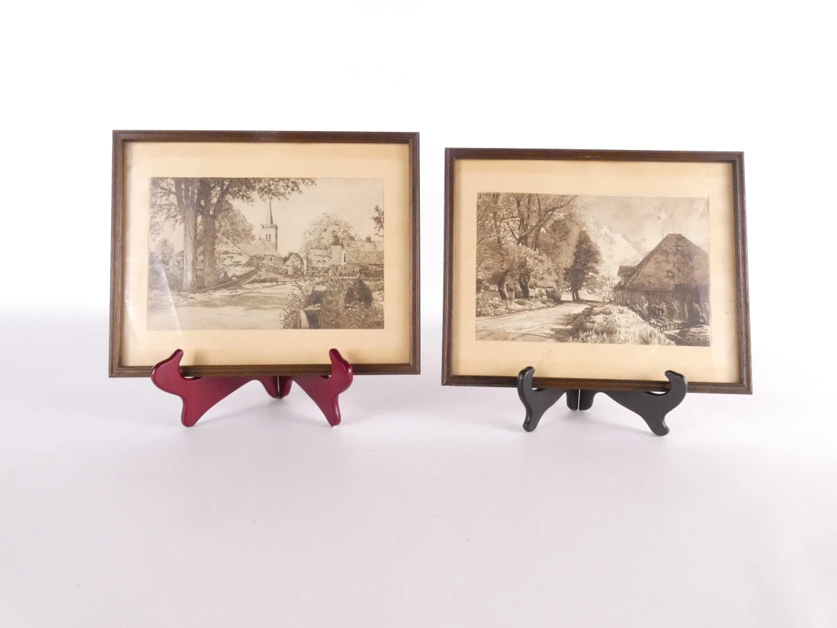 Set van 2 ingelijste vintage landschaps