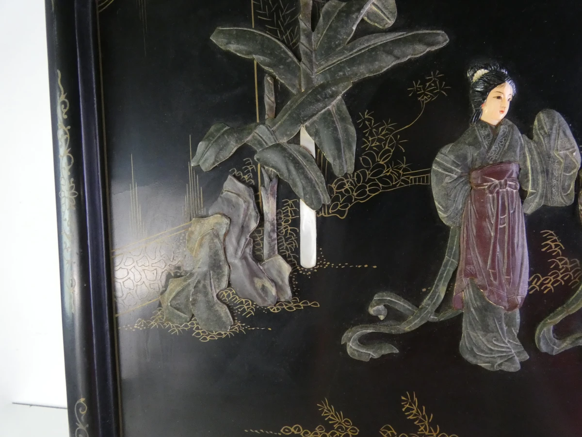 Decoratief Aziatisch wandpaneel met ingelegde figuren - foto 3