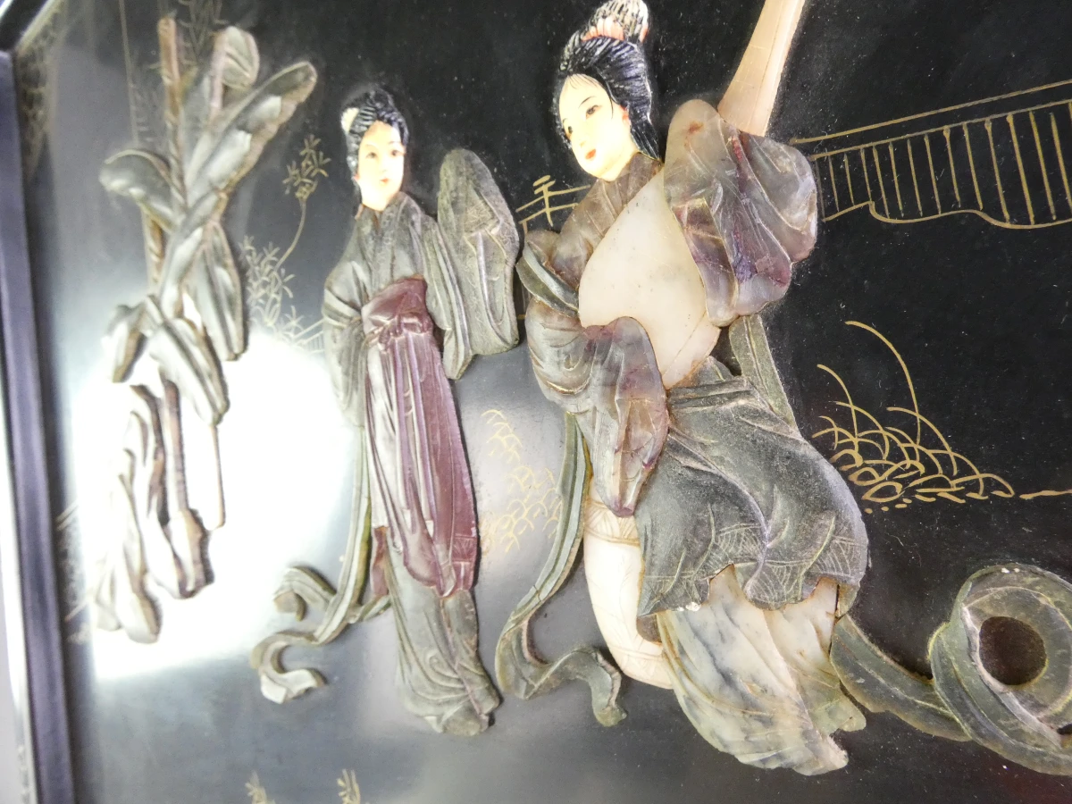 Decoratief Aziatisch wandpaneel met ingelegde figuren - foto 8