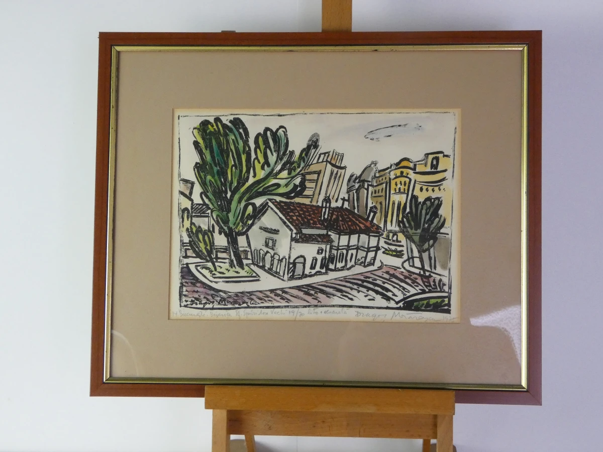 14. Boekarest Biserica Sfântul Spiridon Vechi, lito+aquarela, 19/20