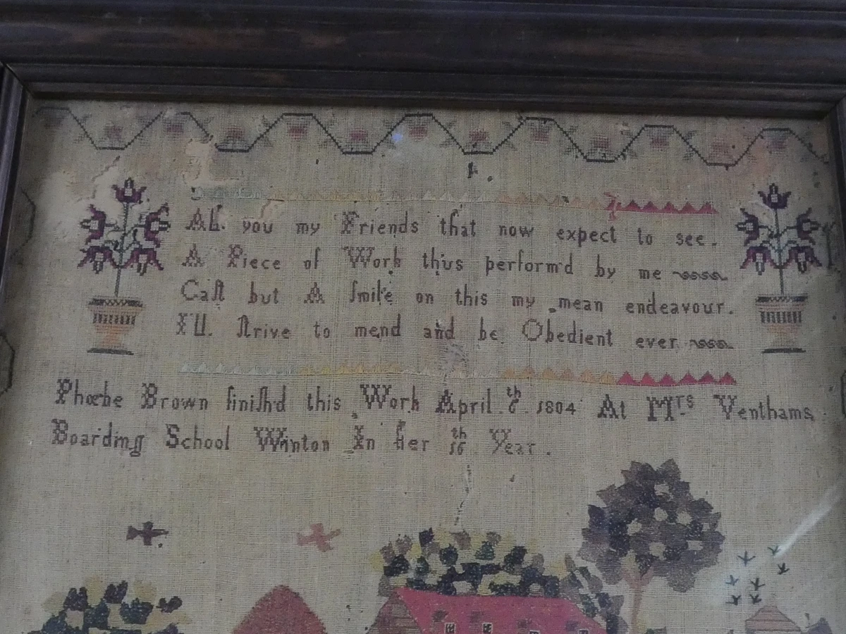 222-jaar geborduurde wanddecoratie in houten lijst, (06.04.1804)