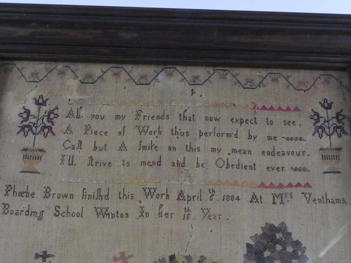222-jaar geborduurde wanddecoratie in houten lijst, (06.04.1804)