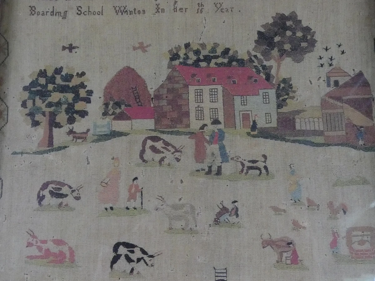 222-jaar geborduurde wanddecoratie in houten lijst, (06.04.1804)