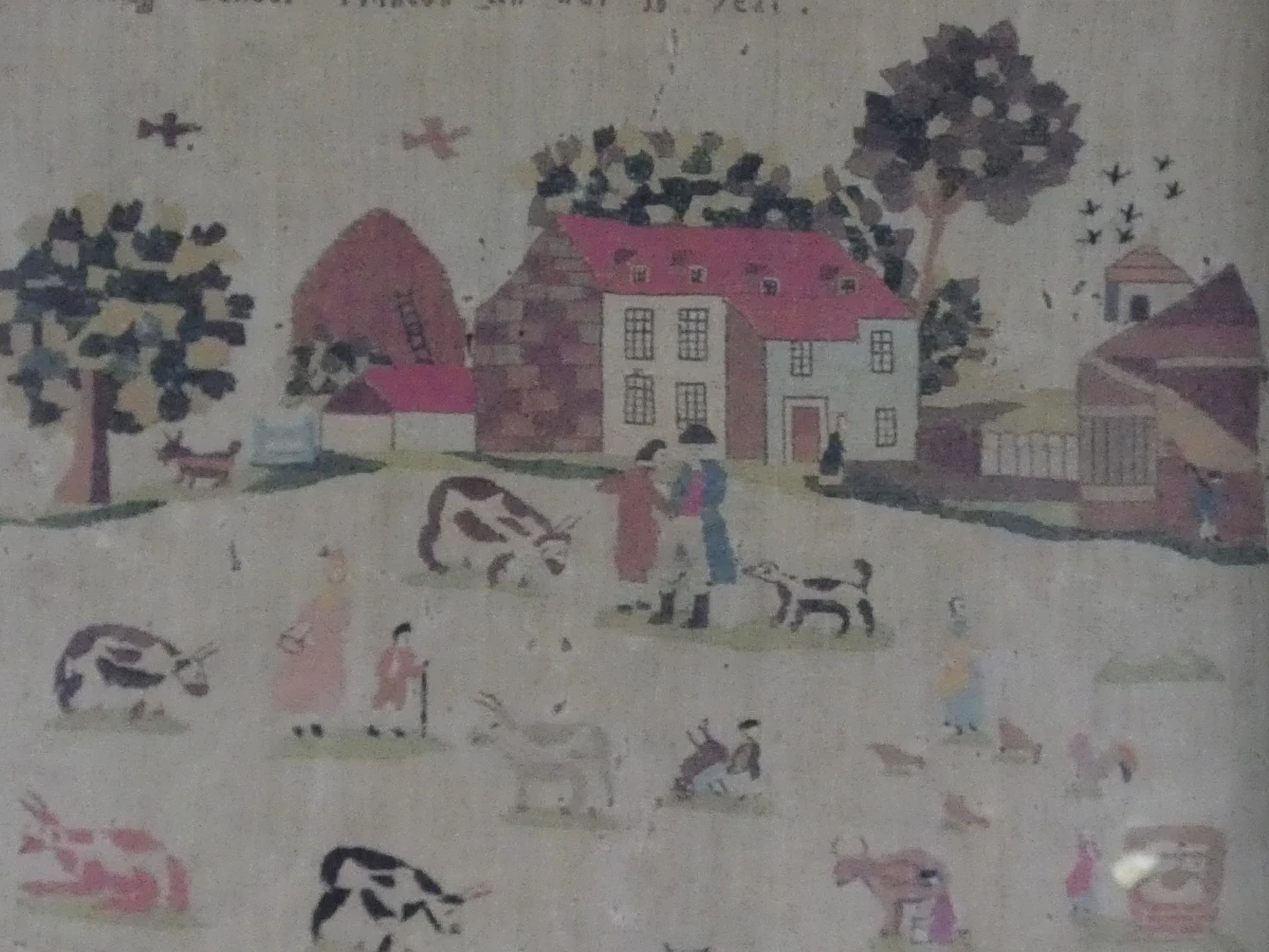222-jaar geborduurde wanddecoratie in houten lijst, (06.04.1804)