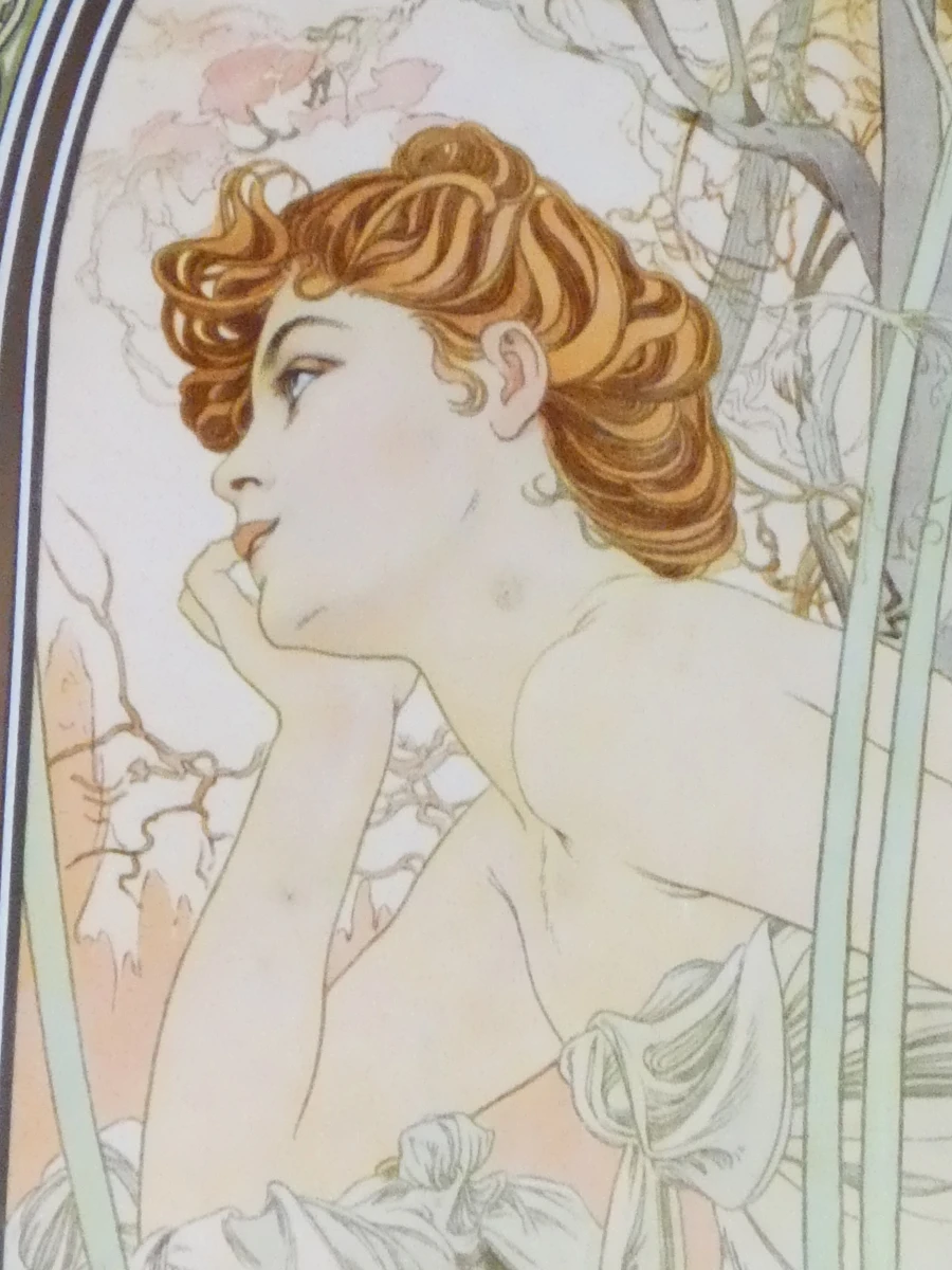 Set van 2 ingelijste Art Nouveau-lithografieën naar Alphonse Mucha – Les Heures du Jour
