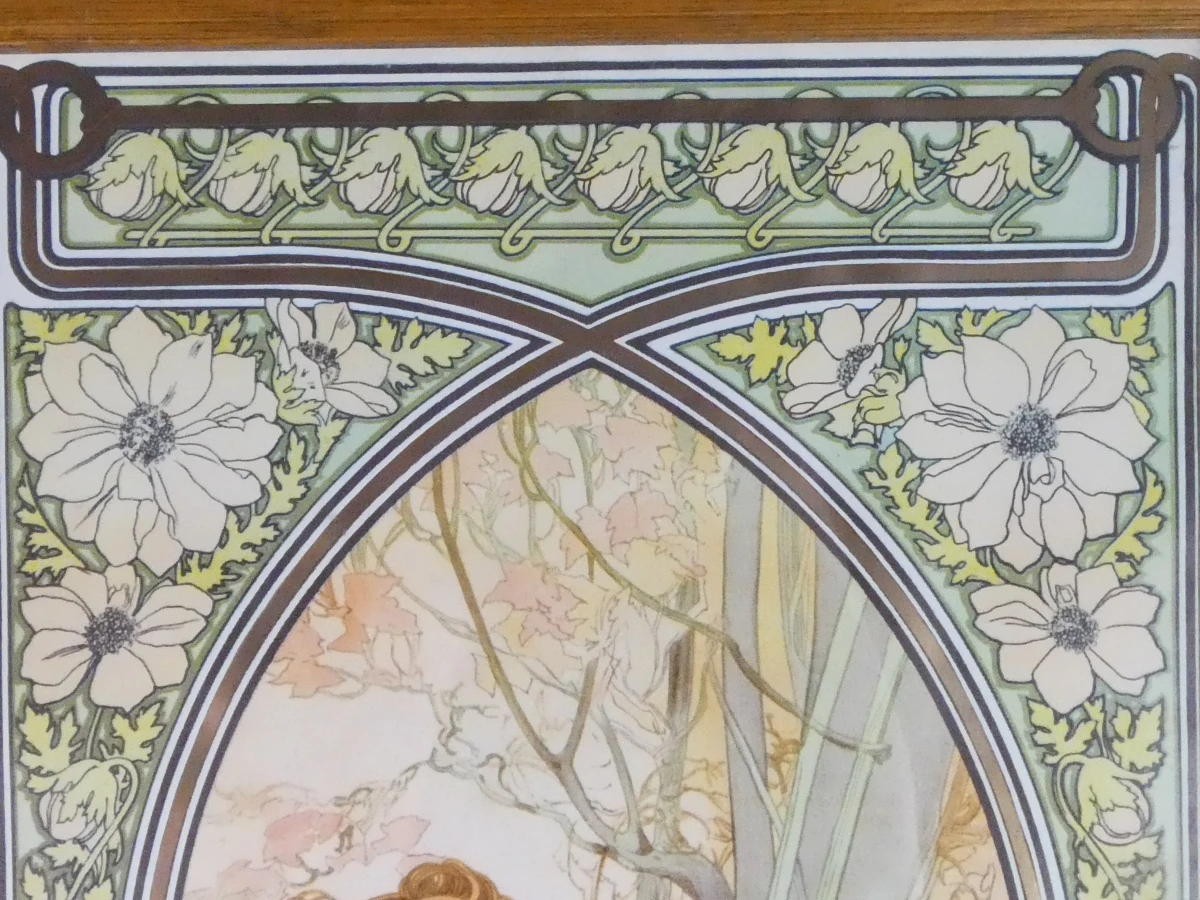 Set van 2 ingelijste Art Nouveau-lithografieën naar Alphonse Mucha – Les Heures du Jour