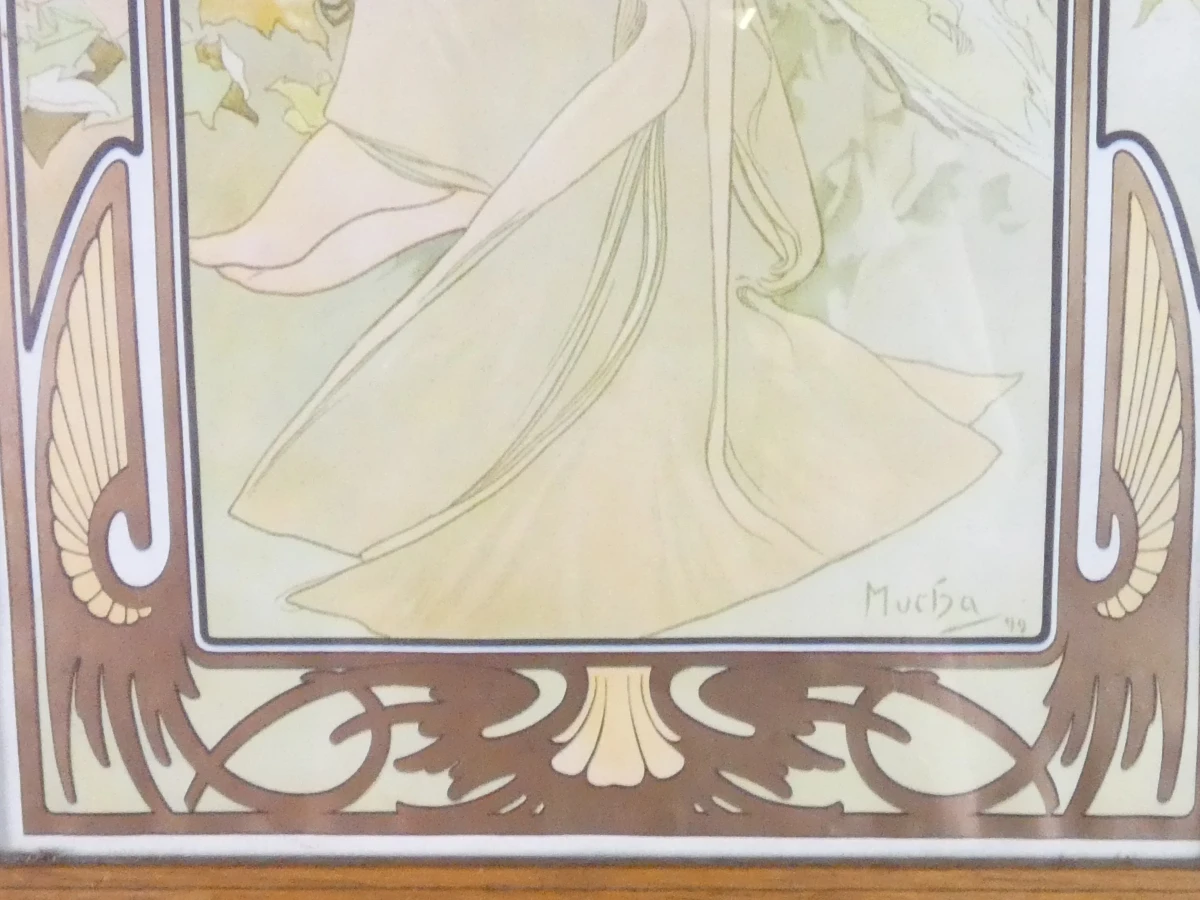 Set van 2 ingelijste Art Nouveau-lithografieën naar Alphonse Mucha – Les Heures du Jour