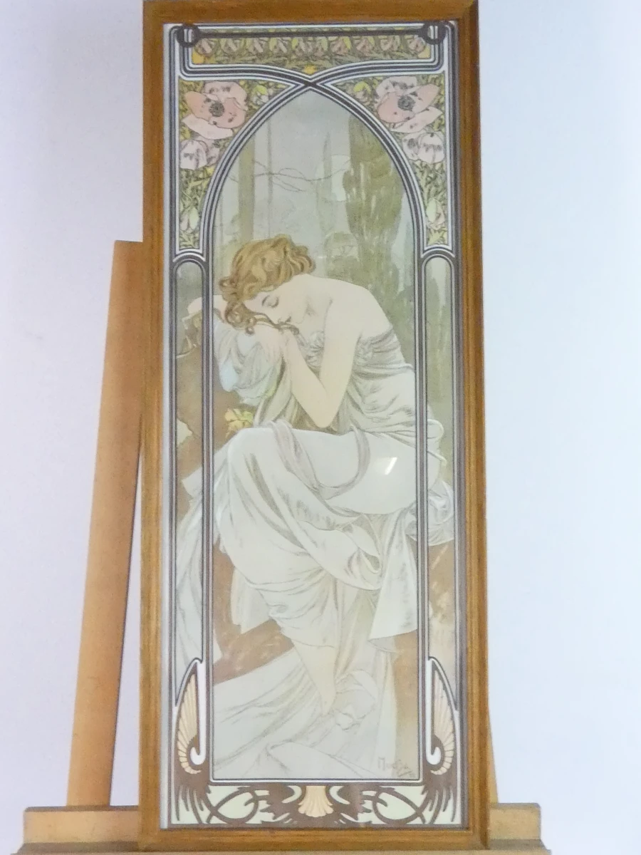 Set van 2 ingelijste Art Nouveau-lithografieën naar Alphonse Mucha – Les Heures du Jour