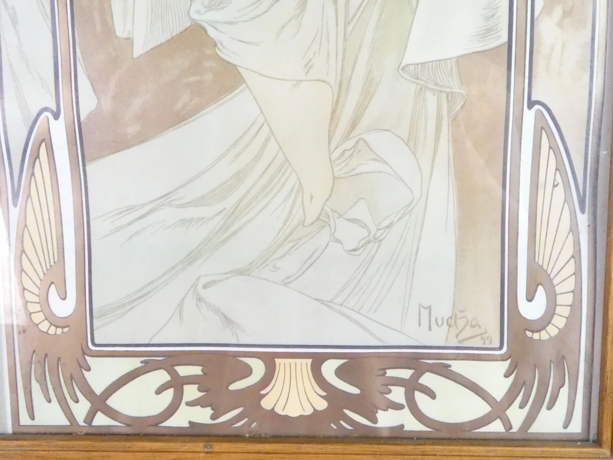 Set van 2 ingelijste Art Nouveau-lithografieën naar Alphonse Mucha – Les Heures du Jour