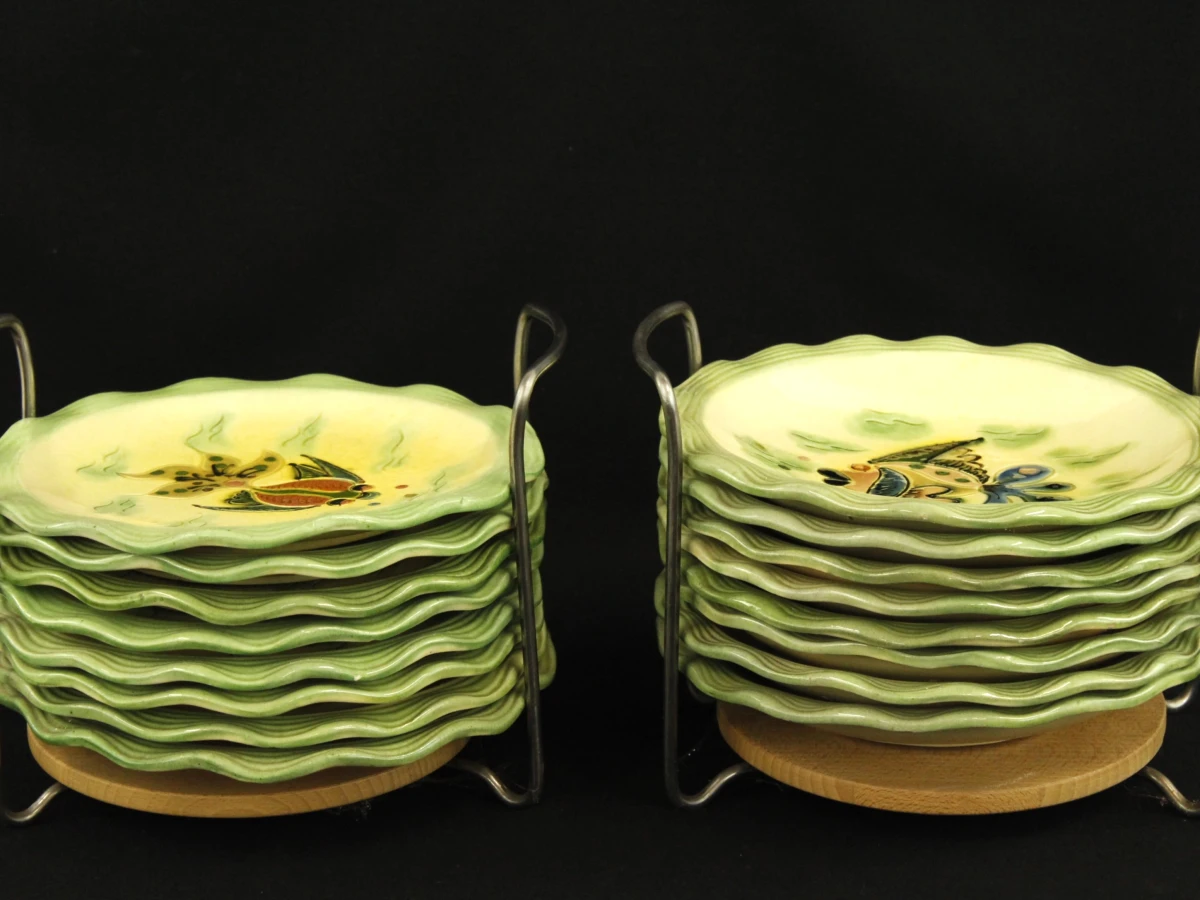 Cérenne Vallauris – vintage visservies met 16 borden uit de jaren ’50