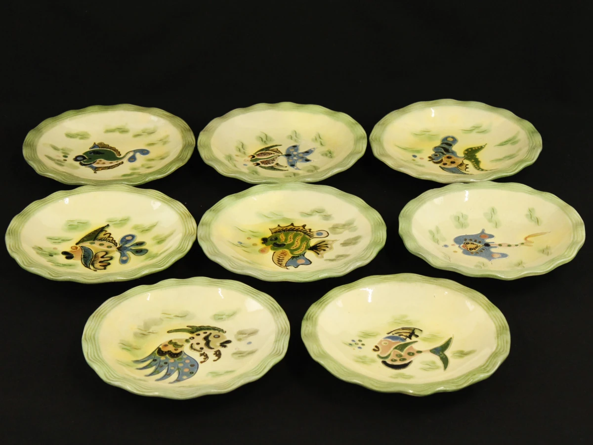 Cérenne Vallauris – vintage visservies met 16 borden uit de jaren ’50