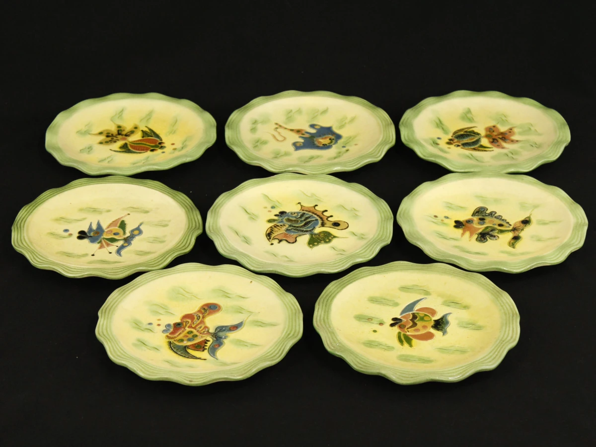 Cérenne Vallauris – vintage visservies met 16 borden uit de jaren ’50