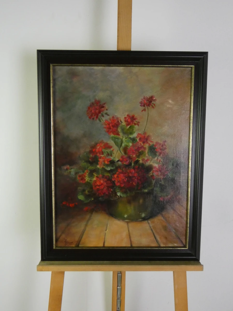 Sfeervol olieverfschilderij op doek met bloemen