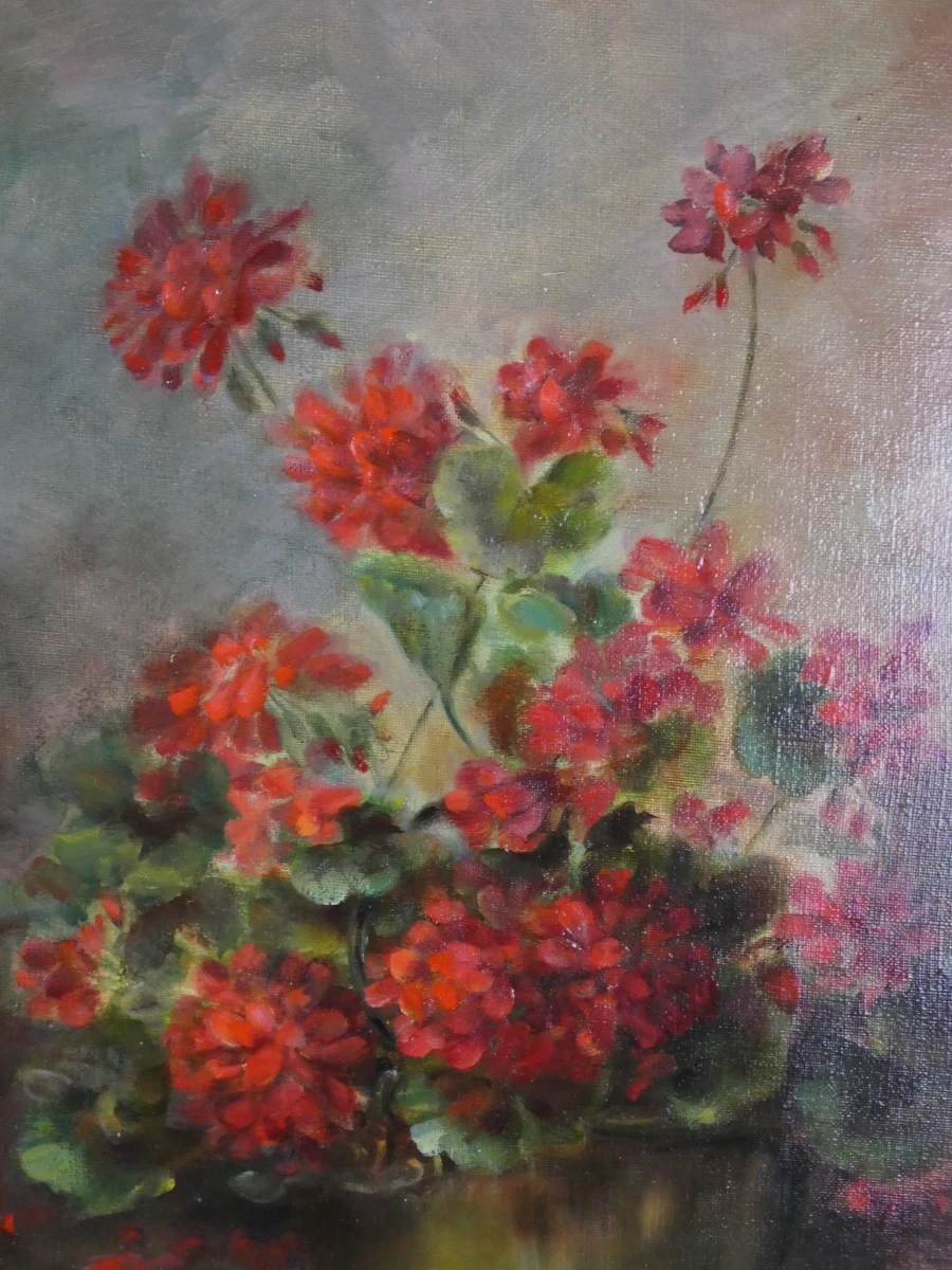 Sfeervol olieverfschilderij op doek met bloemen