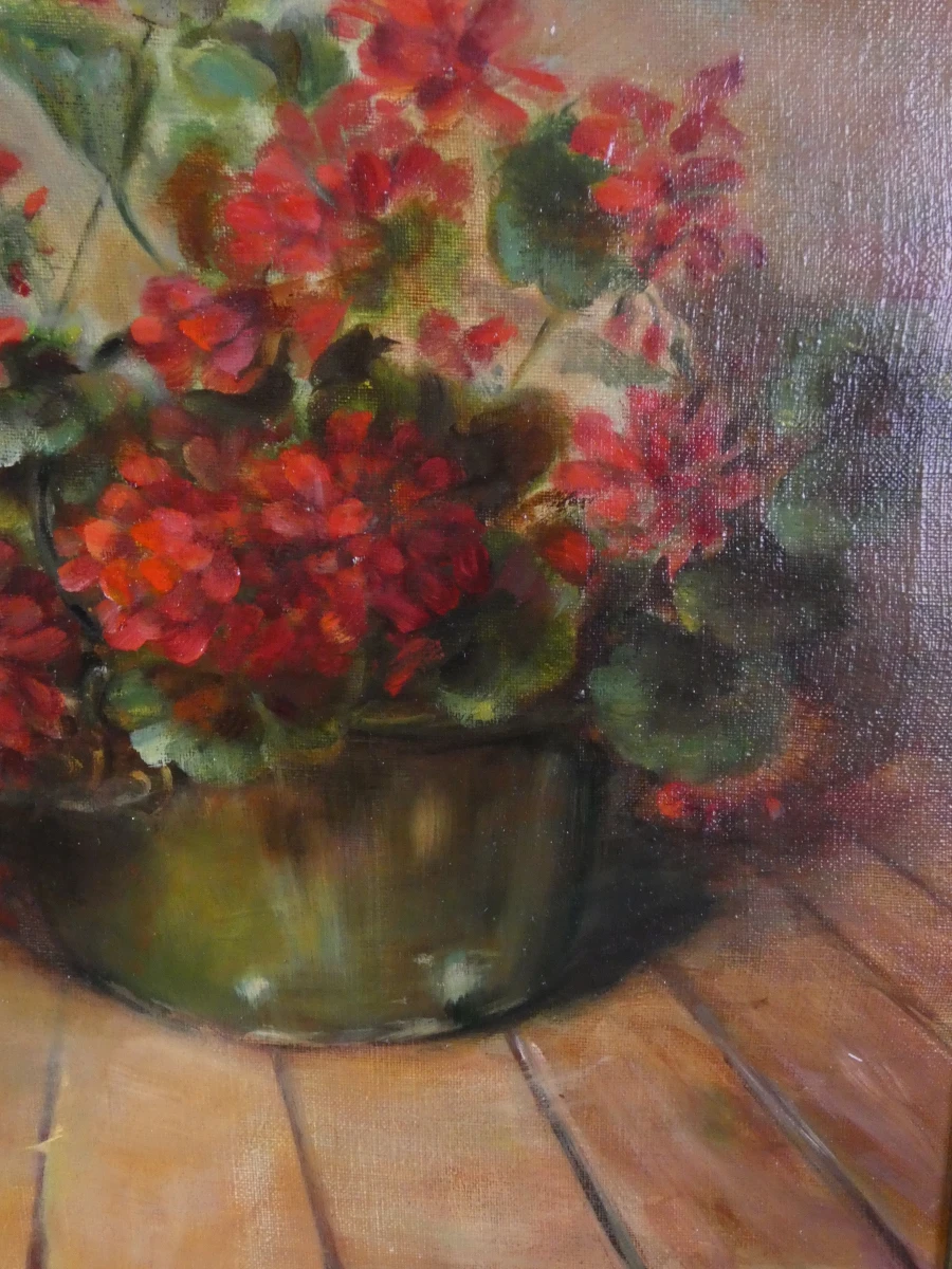 Sfeervol olieverfschilderij op doek met bloemen