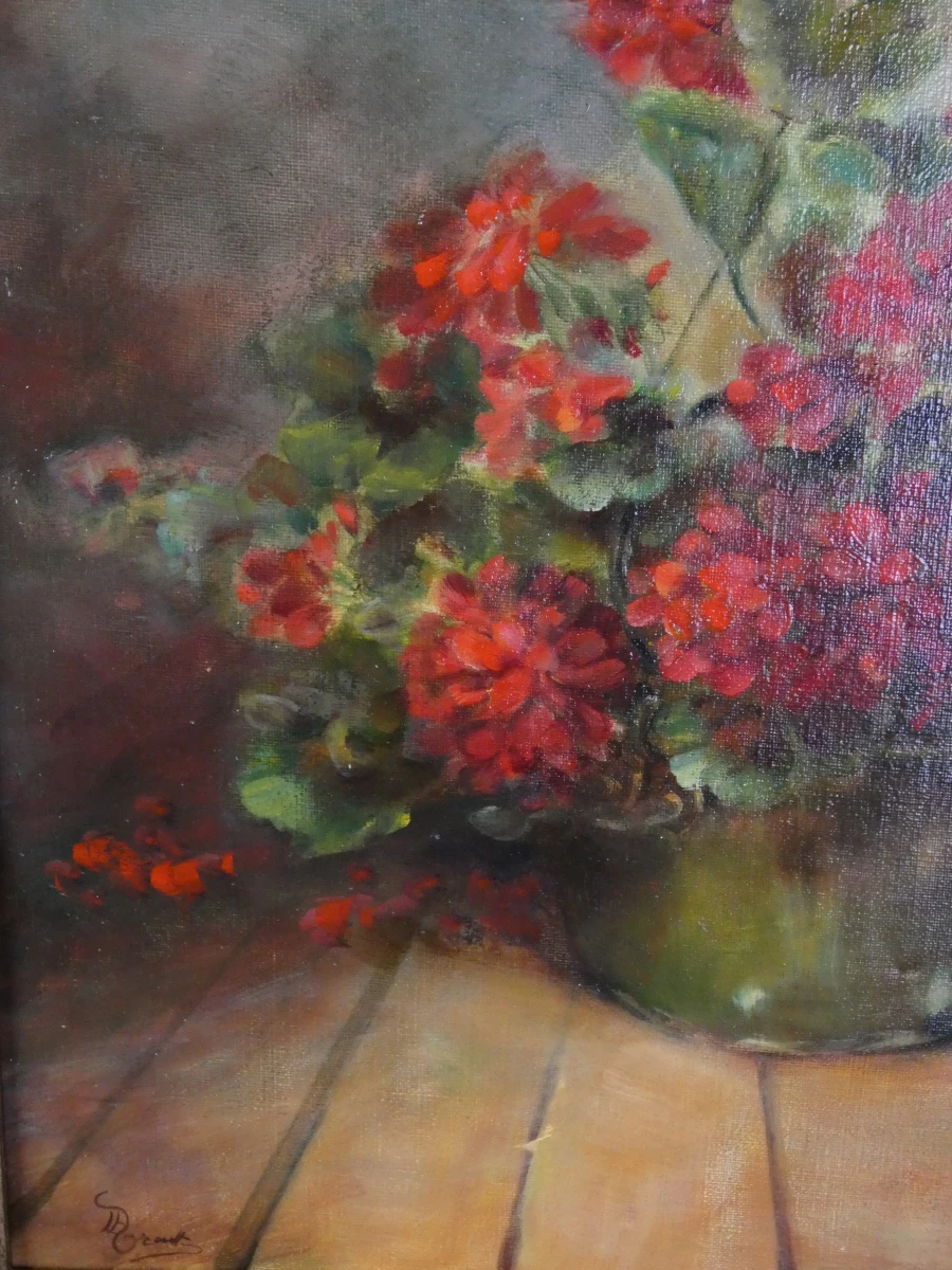Sfeervol olieverfschilderij op doek met bloemen