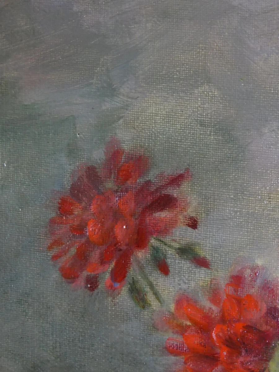 Sfeervol olieverfschilderij op doek met bloemen
