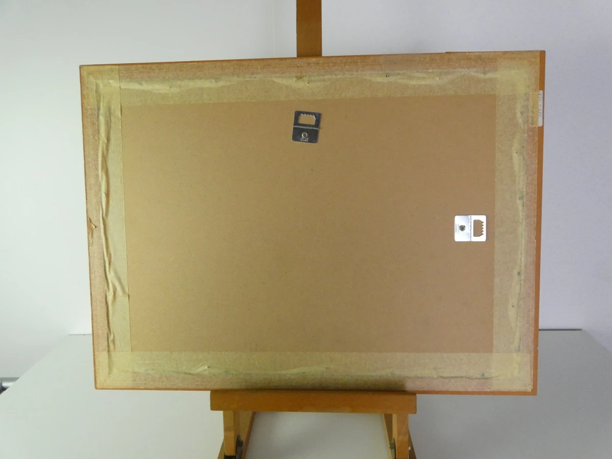 Abstracte ingelijste kunstdruk in zwart en oker