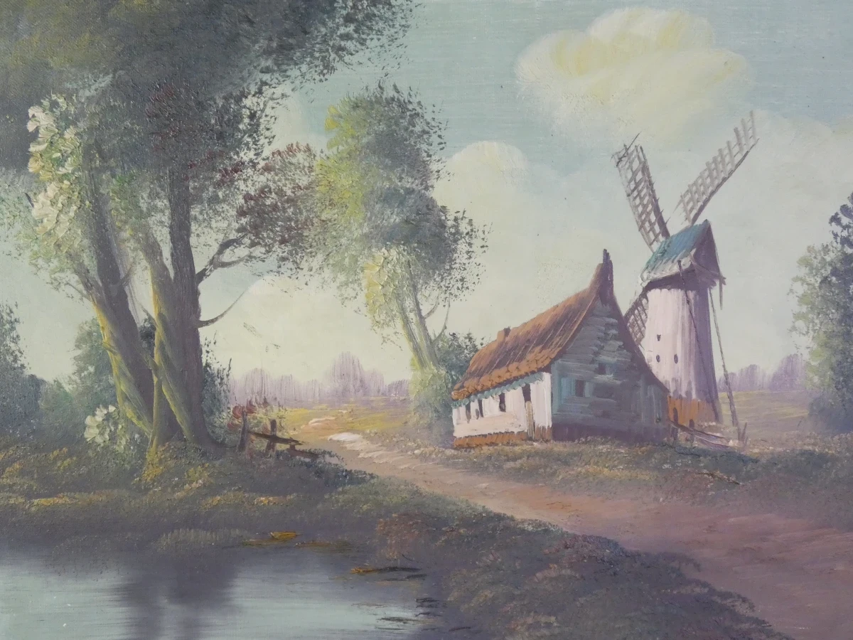 Vintage landschap met molen