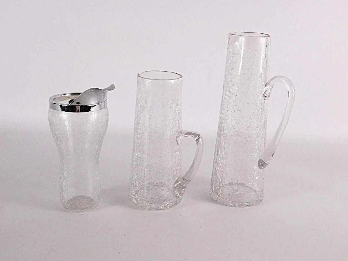 Vintage barset van gecraqueleerd glas.