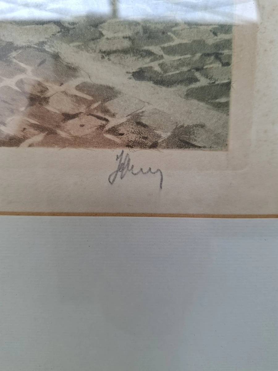 🖼️ Gekleurde Ets van Brugge – Genummerd 277/350 & Gesigneerd J. Deny 🖼️ - foto 3