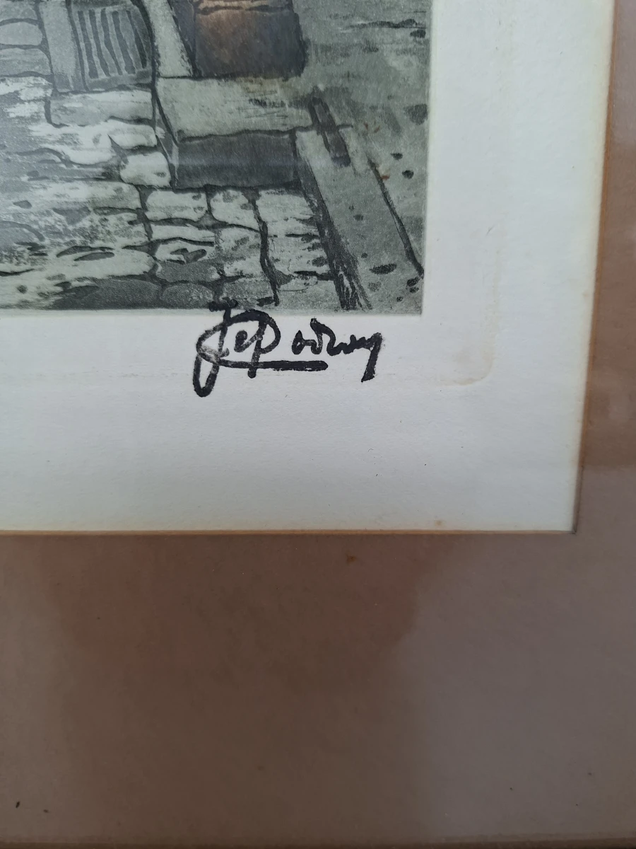 🖼️ Gekleurde Ets van een Historisch Stadsgezicht – Gesigneerd J. Poortman🖼️ - foto 3