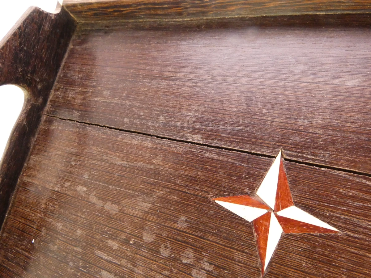 10 houten serveerschalen met ingelegd tetra-sterrenmotief