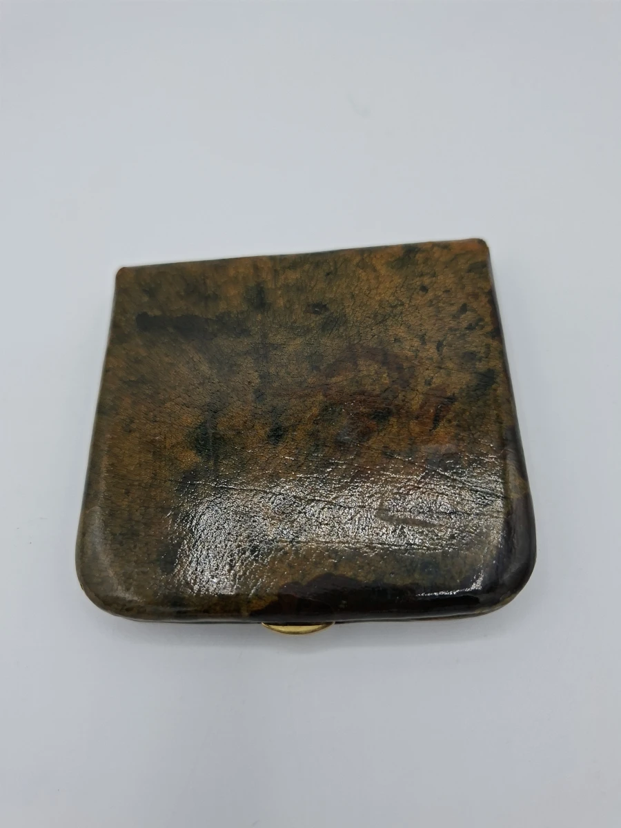 Elegante Vintage Lederen Poederdoos / Compact Met Spiegel – Schildpadmotief & Gouddecoratie - foto 5