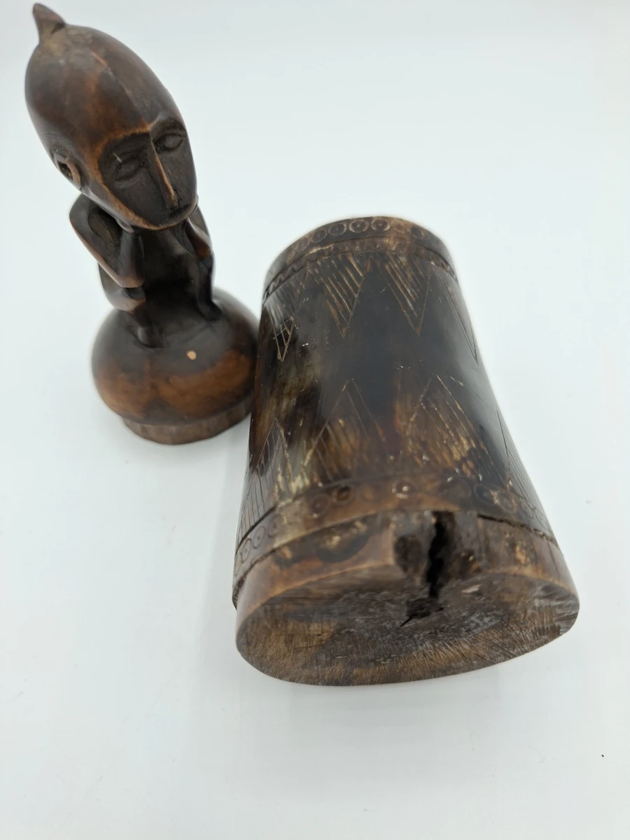 🐒 Handgestoken Afrikaans Houten Doosje / Tabakspot met Figuur 🐒 - foto 4
