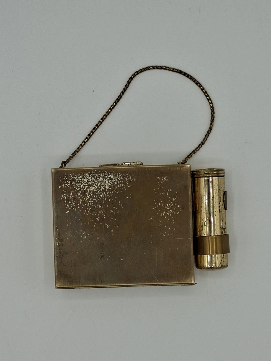 💄 Exclusieve Vintage Mid-Century Dames Carryall Compact – New York Reliëf, Spiegel & Lippenstifthouder 🪞 - foto 3