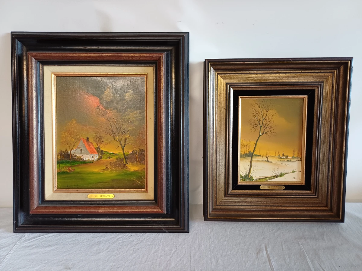 Set van 2 ingelijste landschapsschilderijen: Victor Lecomte & Kristiaens