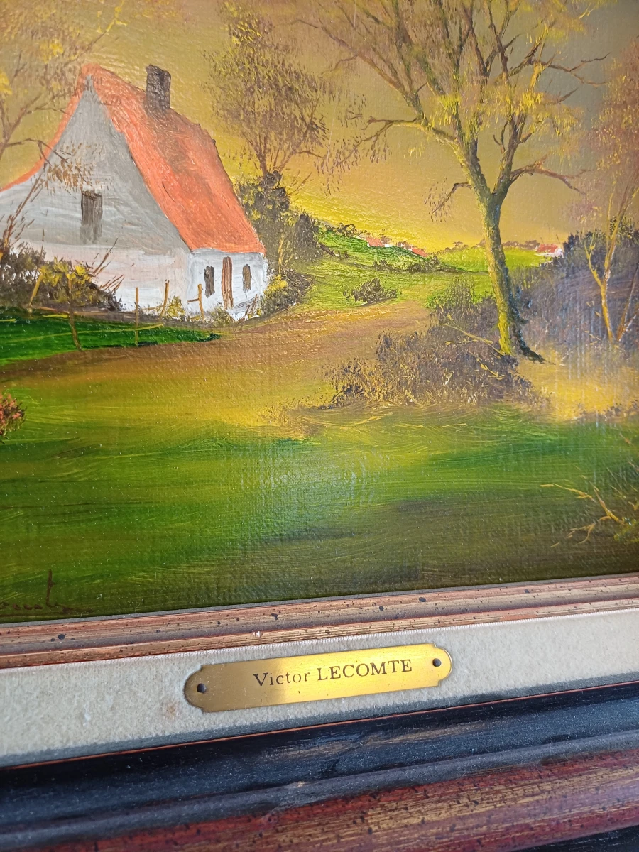 Set van 2 ingelijste landschapsschilderijen: Victor Lecomte & Kristiaens