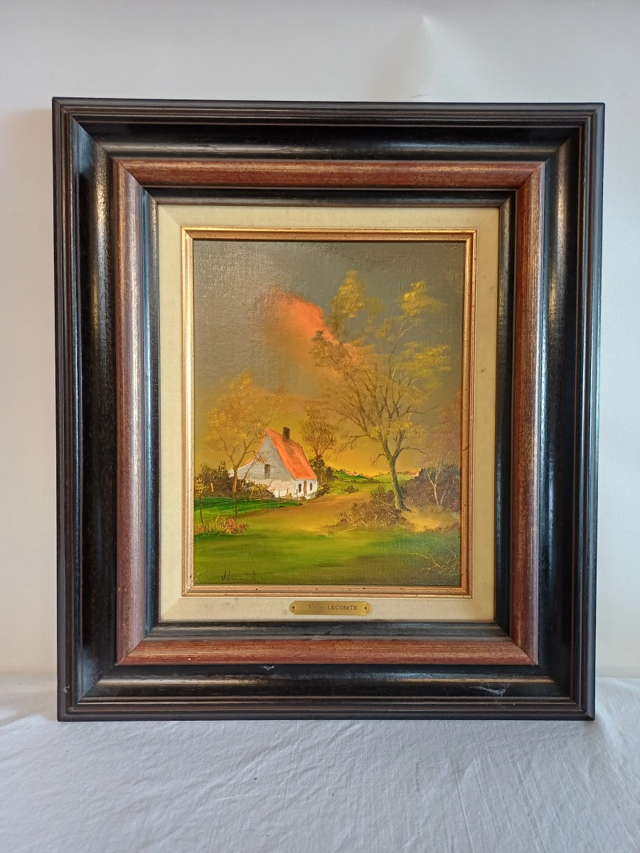 Set van 2 ingelijste landschapsschilderijen: Victor Lecomte & Kristiaens